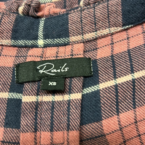 Rails Andie Button Down Shirt In Rose Indigo‎ Plaid Ruffle Collar Casual XS - Picture 12 of 17